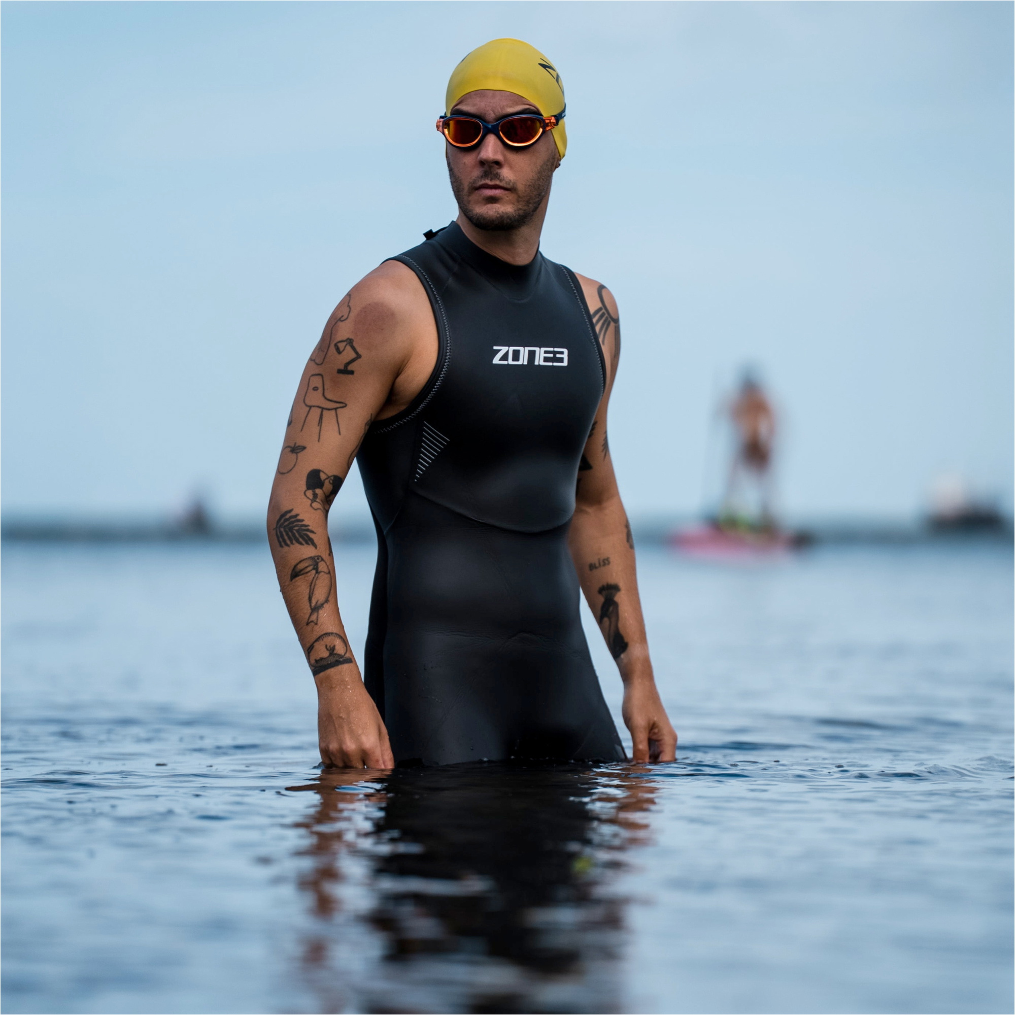 2026 ZONE3 Mens Ascend Sleeveless Swim Wetsuit WS26MGLISL101 - Black / Grey
